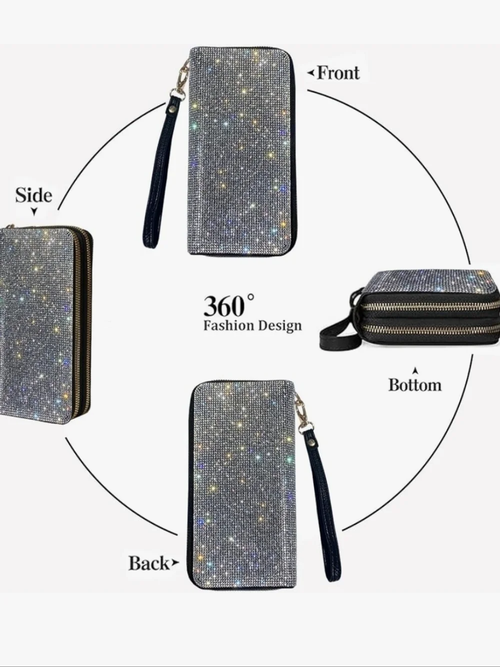Sparkling Rhinestone Wristlet Clutch Wallet - Black